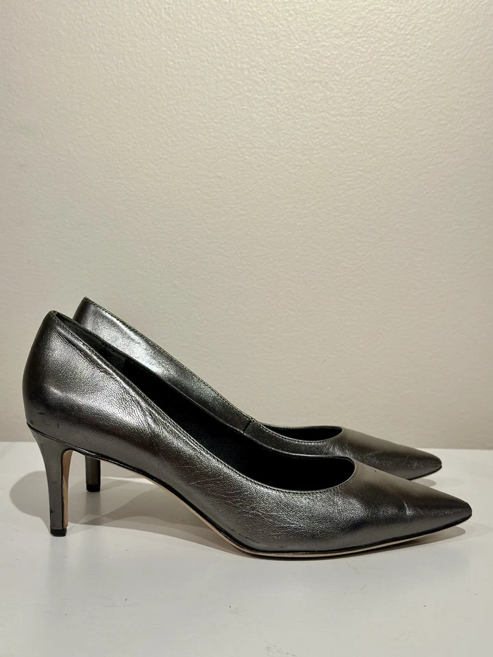 Zapatos de salón Via Spiga metálicos plateados de cuero italiano de peltre para mujer 7M/37 Foto 4 de 4