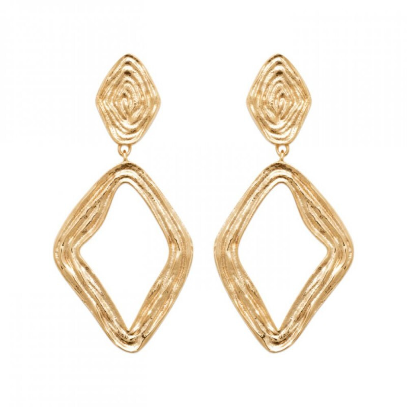 Boucles d'oreilles pendantes losanges martelés en plaqué or 18k, idée cadeau d'anniversaire