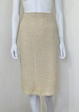 Vtg USA Union Made Ecru Knit Crochet High Waist Pencil Midi Skirt Size XXS EUC