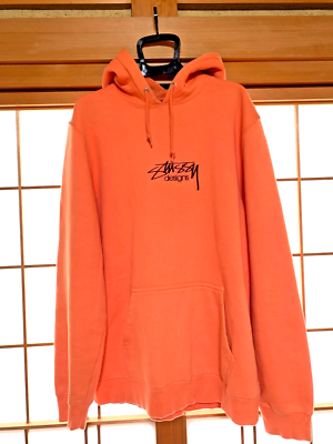 Stussy Men hoodie Long Sleeve Front Logo Orange Chest 22.6 inches