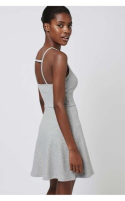 Light Grey Casual Skater Dress | size 8 | racerback | ribbed | strappy