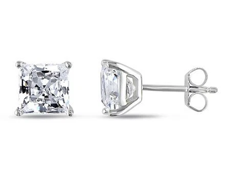 Amour Sterling Silver 4 5/8 CT TGW Square Shaped Cubic Zirconia Stud Earrings