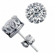 Unisex 6mm Royal Crown 925 Sterling Silver Cubic Zirconia Earrings Stud Gift F22