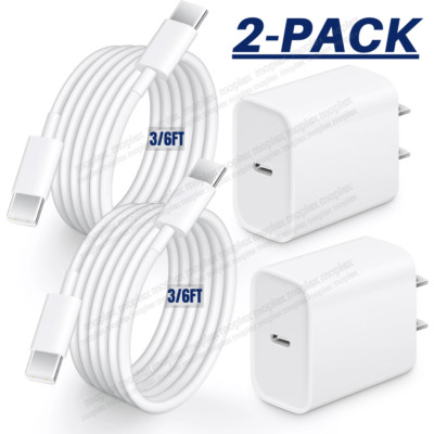 2Pcs For iPhone 15 16 20W Type C Fast Charger Adapter Block USB C Charging Cable