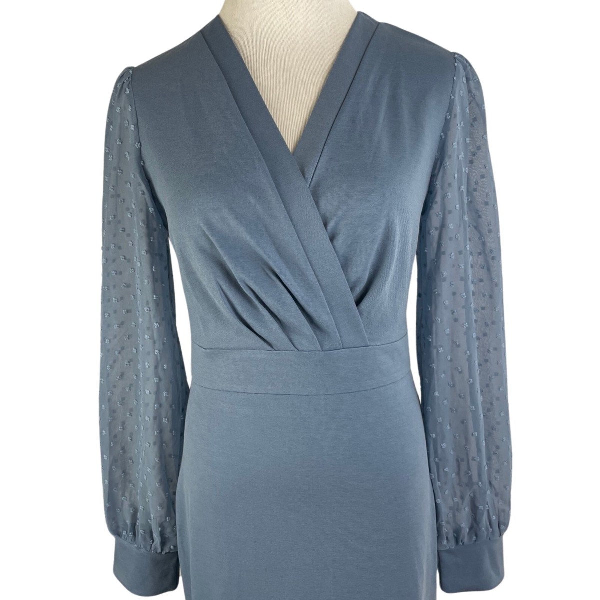 Grace Karin Dress Size Small NWT Powder Blue Stretch Twill Sheer Sleeves  Sheath | eBay