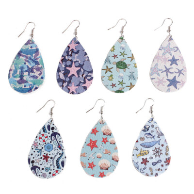 Print Turtle Halobios Teardrop Leather Earrings for Women