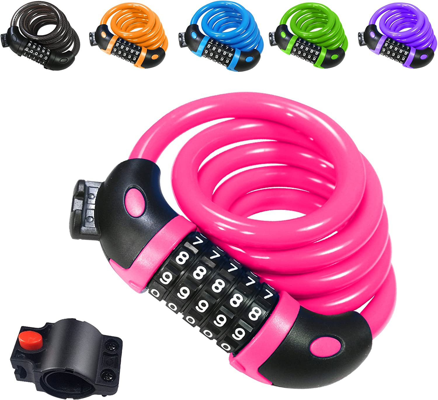 Antivol velo cadenas de velo rose REHKITTZ 120cm x 12mm code 5 chiffres