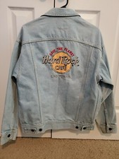 Hard Rock Cafe Las Vegas Denim Jean Jacket Size Small Light Wash Used Some Stain