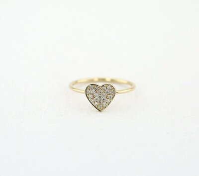 Diamond Heart Gold Ring 22 Brilliants 0.09 Carat in 585s 14K Gold IGL Value  800