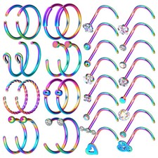 16-32PCS 20G Surgical Steel Nose Hoop Ring Screw Labret Lip Eyebrow Piercing Kit