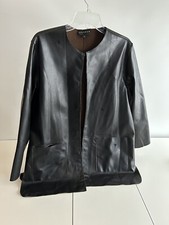 Spanner Leather-like Black Collarless Hook Jacket Size M