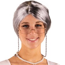 Oma Perücke Granny Grete mit Brille & Brillenkette für Damen Kostüm-Zubehör