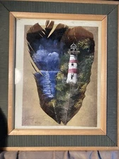 Authentic Hand Painted feather Art.signed By Artist ,K Stringer. Nautical Themed