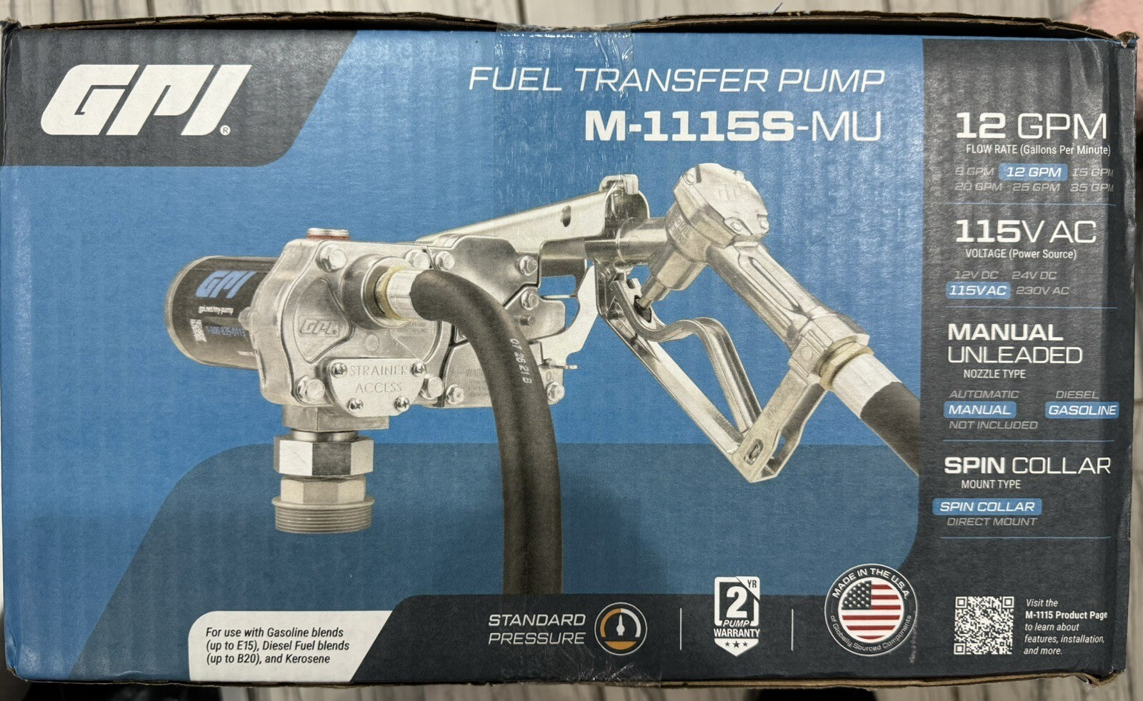 GPI M1115SMU 12GPM 115V AC Manual Fuel Pump (11000081) for sale