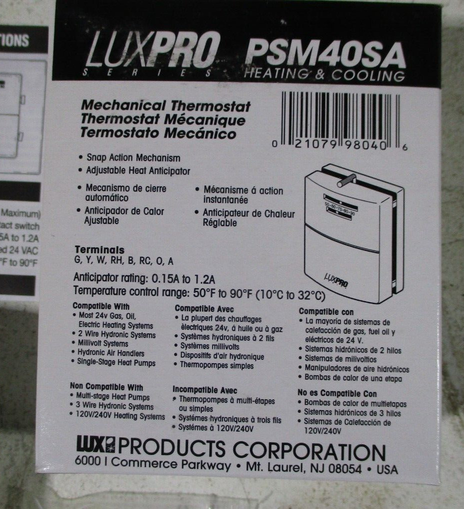 LuxPro Series Mechanical Heating Cooling Home Thermostat PSM40 New FREE SHIPPING