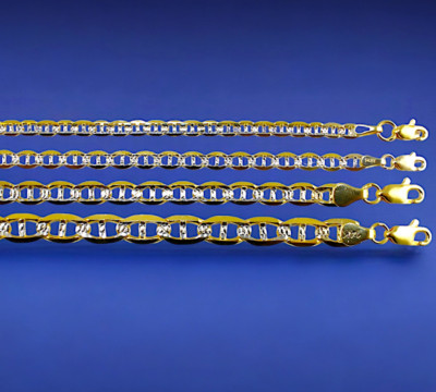 14K Yellow Gold SOLID Pave Anchor Mariner Necklace Chain D/C 3mm-7mm 16''-30''
