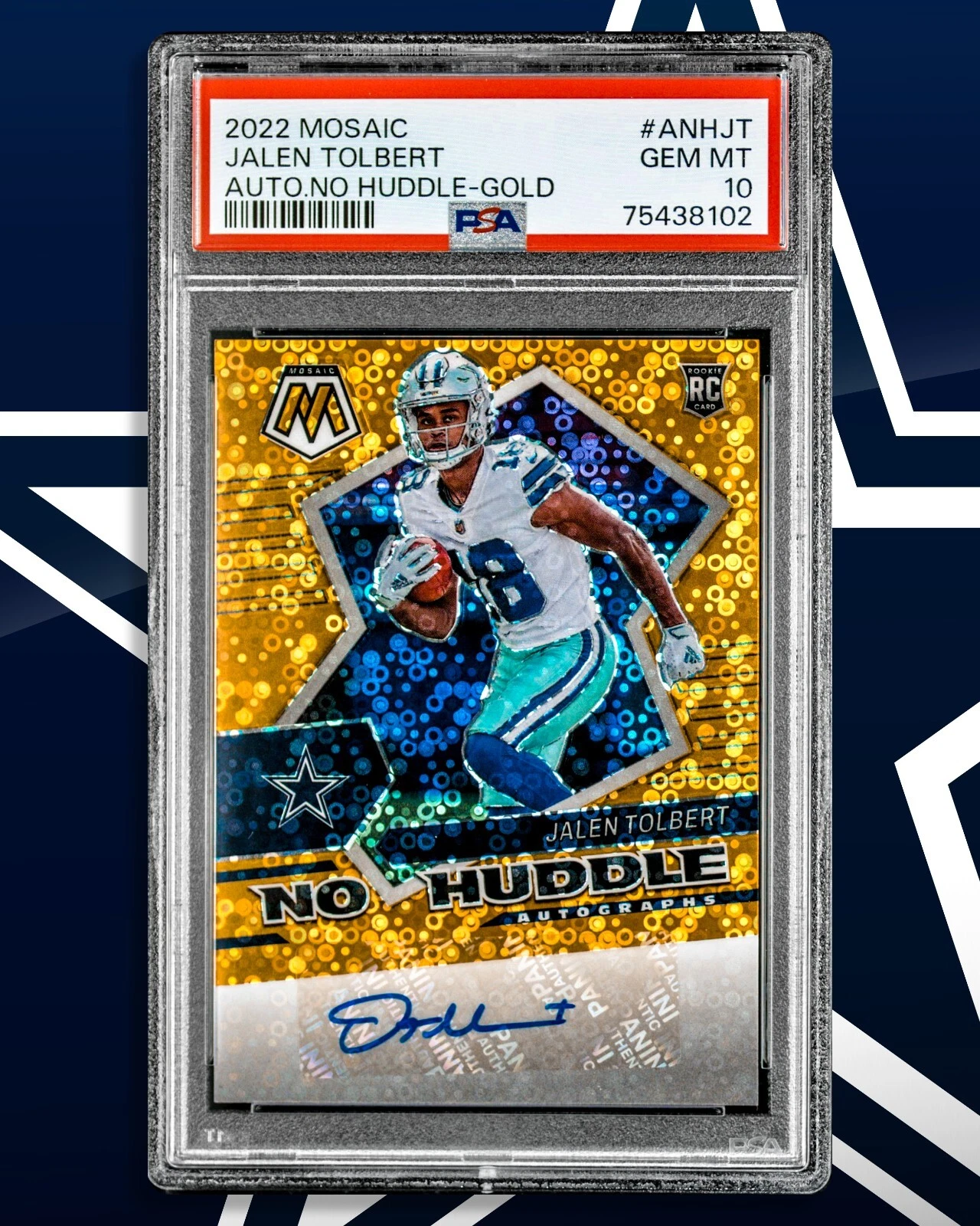 Jalen Tolbert Panini Mosaic Autographs No Huddle #ANHJT Gold