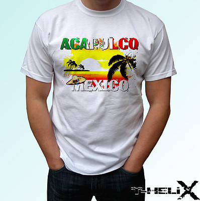 Acapulco Flagge - weißes T-Shirt Oberteil Mexiko Design - Herren Damen Kinder Baby Größen
