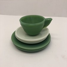 1930's Akro Agate, Children  s Tea Set of 5 Replacement Pieces Green And White