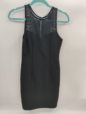 Forever 21 Black Sweetheart Neck Mesh Top V-Neck Ribbed Mini Dress Size Small