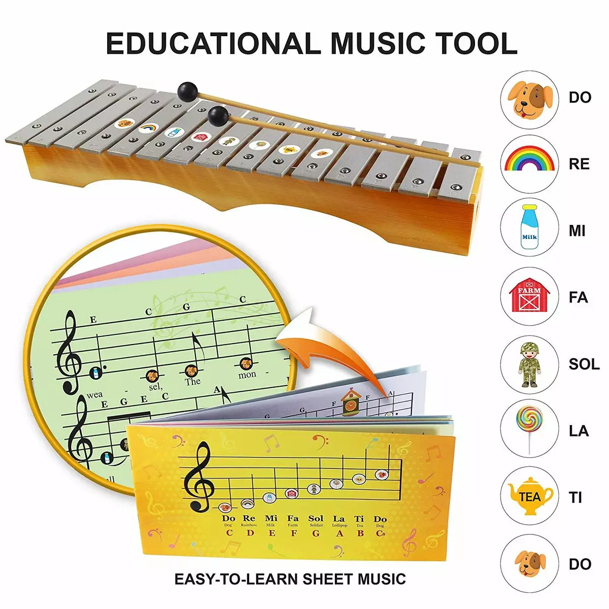 15 Note Metal Xylophone Music Instrument Toy Glockenspiel Xylophone for  Kids and Adult