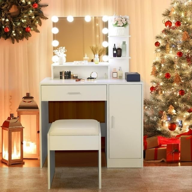 3-Mode LED Vanity Set with Storage Modern Makeup Table