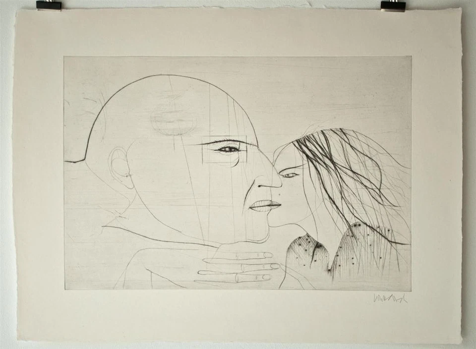 Paul Wunderlich Der Kuss Contemporary Griffelkunst signiert Kaltnadelradierung - Bild 2 von 4