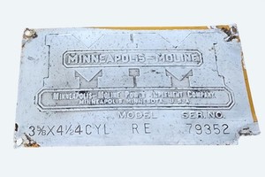 Minneapolis-Moline Metal Serial No. Plate Mdl RE 79352 Vintage Tractor Tag