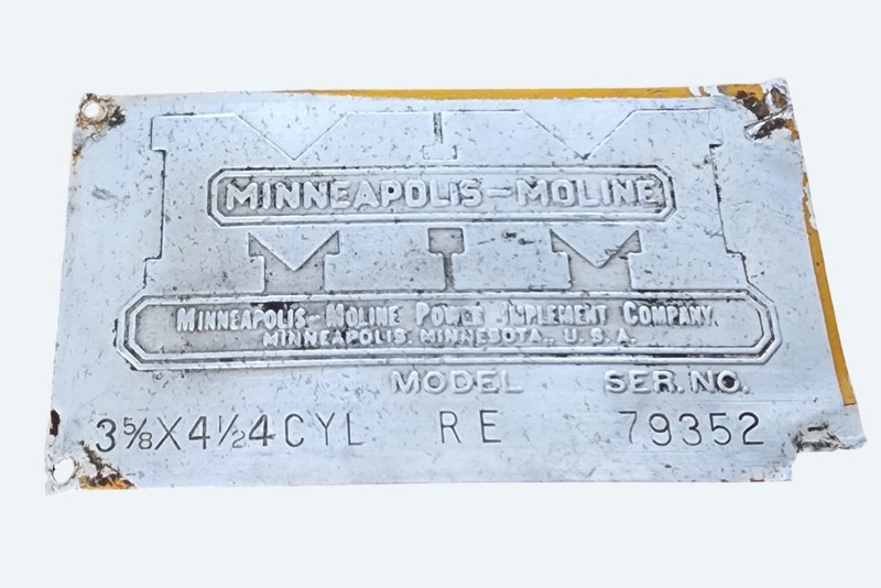 Minneapolis-Moline Metal Serial No. Plate Mdl RE 79352 Vintage Tractor Tag