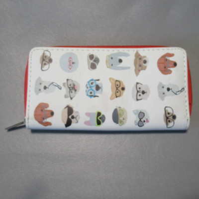 Doggie Cartoon Clutch Wallet Multi Dog Breed Color PVC Zip Around Cards Cash