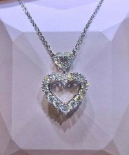 2 Ct Round Cut Real Real Moissanite Women's Heart Pendant 14K White Gold Plated