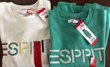 Lot of 2 NWT Esprit Logo Fleece Crewneck Sweatshirt Cream Green Vintage size M