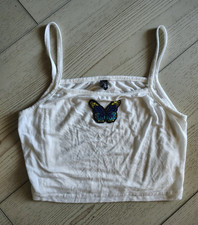 Sinful White Camisole Tank Top Butterfly Embroidered Straps Women’s US 4