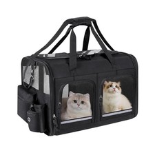 Groxkox Cat Carrier for 2 Cats, 22.0"L x 14.5"W x 14.5"H, Black with 2 Pocket