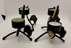 Vtg PARTYLITE Party Lite SET of Two Tealight Holders ~Enameled Pottery & Metal~  — photo 2