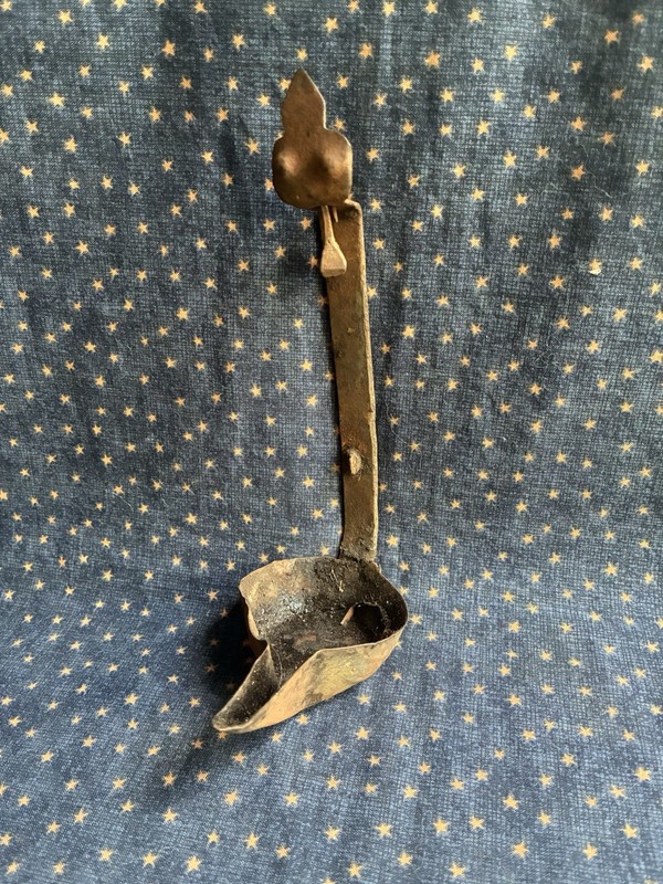 18th to Early 19th century grease Lamp.  Tin Betty Lamp. Primitive Lighting.