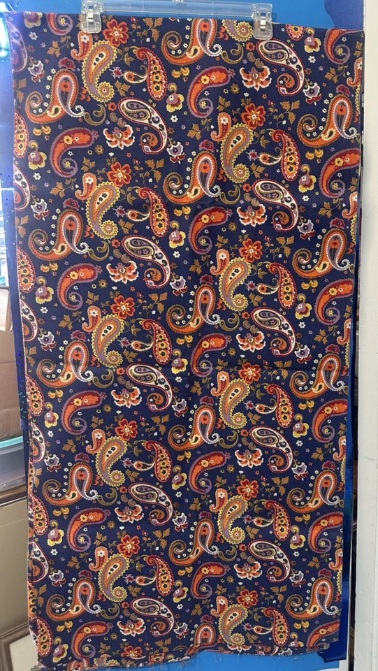 Пейсли печать синий w оранжевый желтый лавандовый 5 ярдов хлопок широкая ткань вес - Изображение 4 из 4