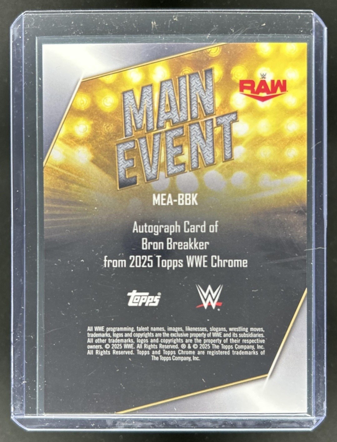 2025 Topps Chrome WWE Bron Breakker Main Event Auto Gold Refractor #/50 view 2