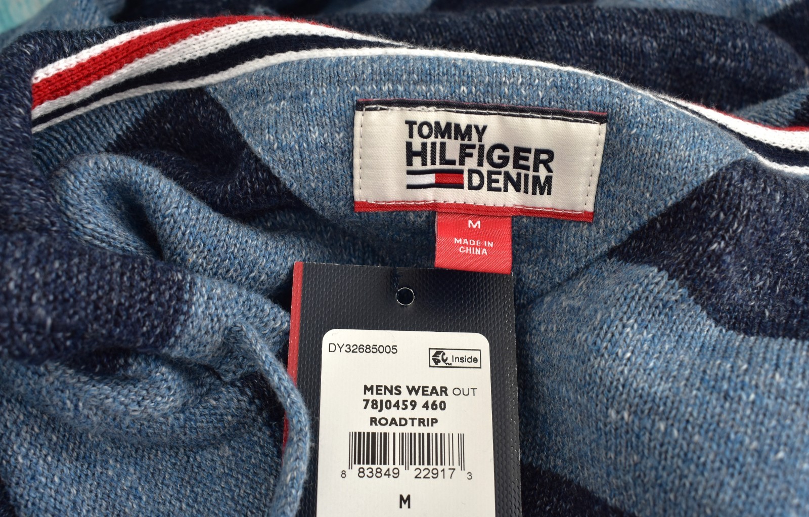 Men's Tommy Hilfiger Denim Essential Stripe Beach Hoodie Pullover MEDIUM Blue image 10