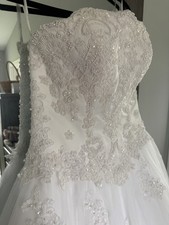 OLEG CASSINI WEDDING DRESS WHITE BEADED PEARLS TULLE SZ 14 Stunning