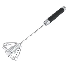 Semi Automatic Egg Whisk, Rotatable Push Down Egg Beater, Stainless Steel, 9....