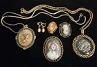 Vintage Costume Jewelry Cameo Egyptian Ram Glass Necklace Pin Brooch Pendant 6