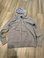 C By Bloomingdale's Size M Gray 100% 2-Ply Cashmere Full-Zip Hoodie