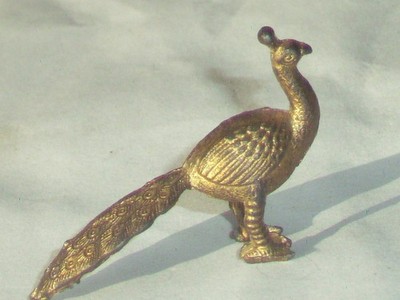 Rare 1920's gold color casted, standing Peacock Cracker Jack Toy Prize