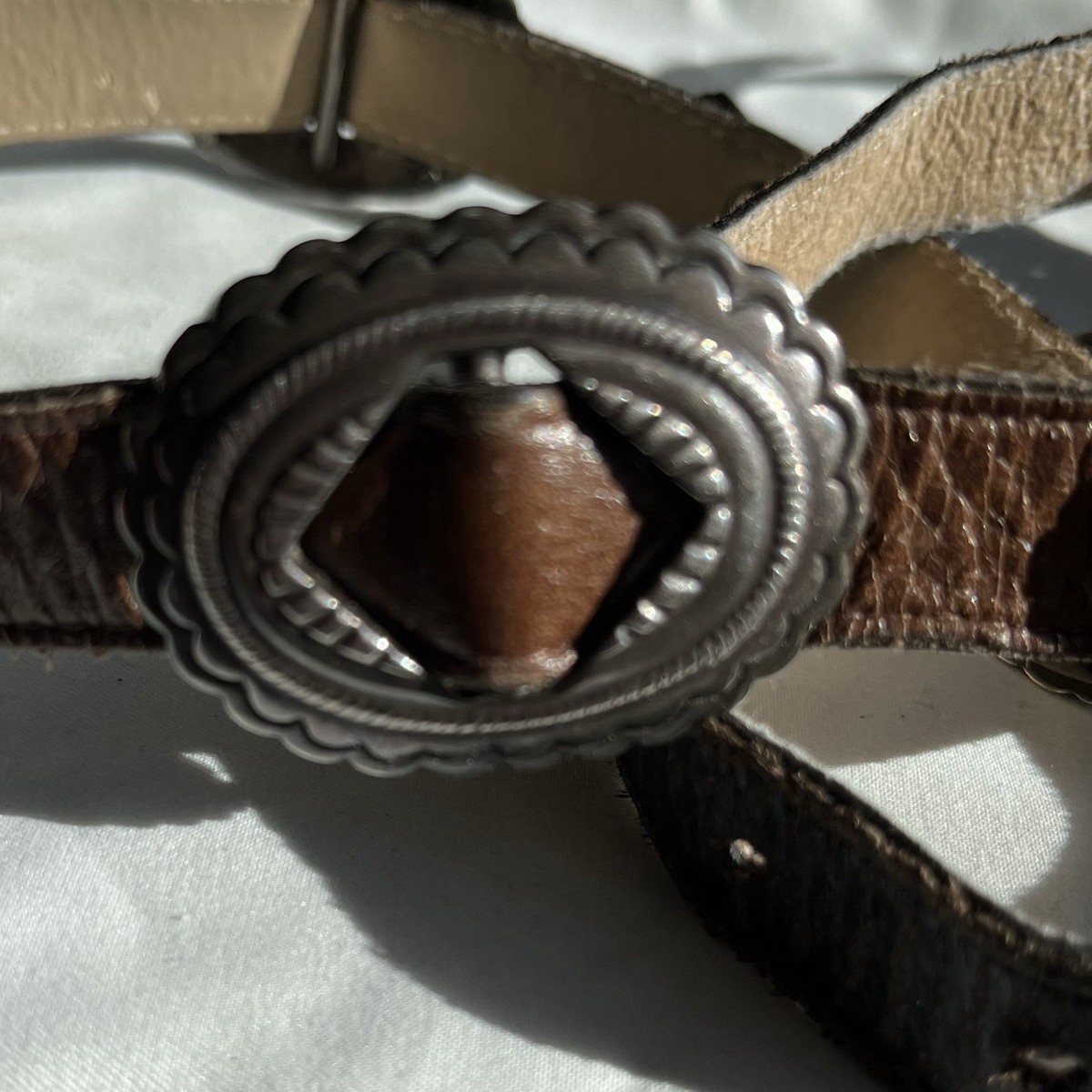 Vintage Avignon Western Concho Belt Black Silver Boho Size Large Spain Statement Avignon Brown Western Concho Belt Silver Buckle Plus Size 4X  main image 2