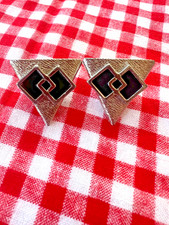 Vintage Western Collar Tips Silver Tone and Interlocking Black Enamel Diamonds