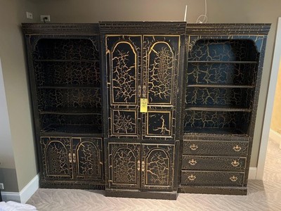 Rare Vintage Drexel Solid Cherry 3pc Entertainment Center Black And Gold