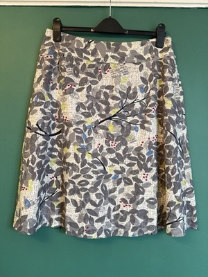 White Stuff Wenderock Damen UK12 rot/grau Blumen Blättermuster A-Linie 10350