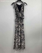 Tommy Hilfiger Navy White Floral Chiffon Maxi Dress Sleeveless V-Neck Size 2 NWT