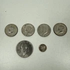 Lot of 4 Kennedy Half dollars 40% Silver Circulated 1 Mercury Dime 1 Eisenhower
